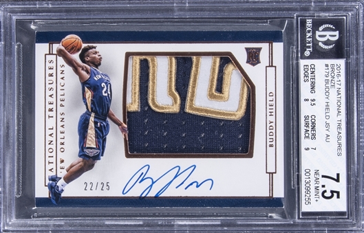 2016-17 Panini National Treasures Bronze #179 Buddy Hield Signed Patch Rookie Card (#22/25) - BGS NM+ 7.5/BGS 10